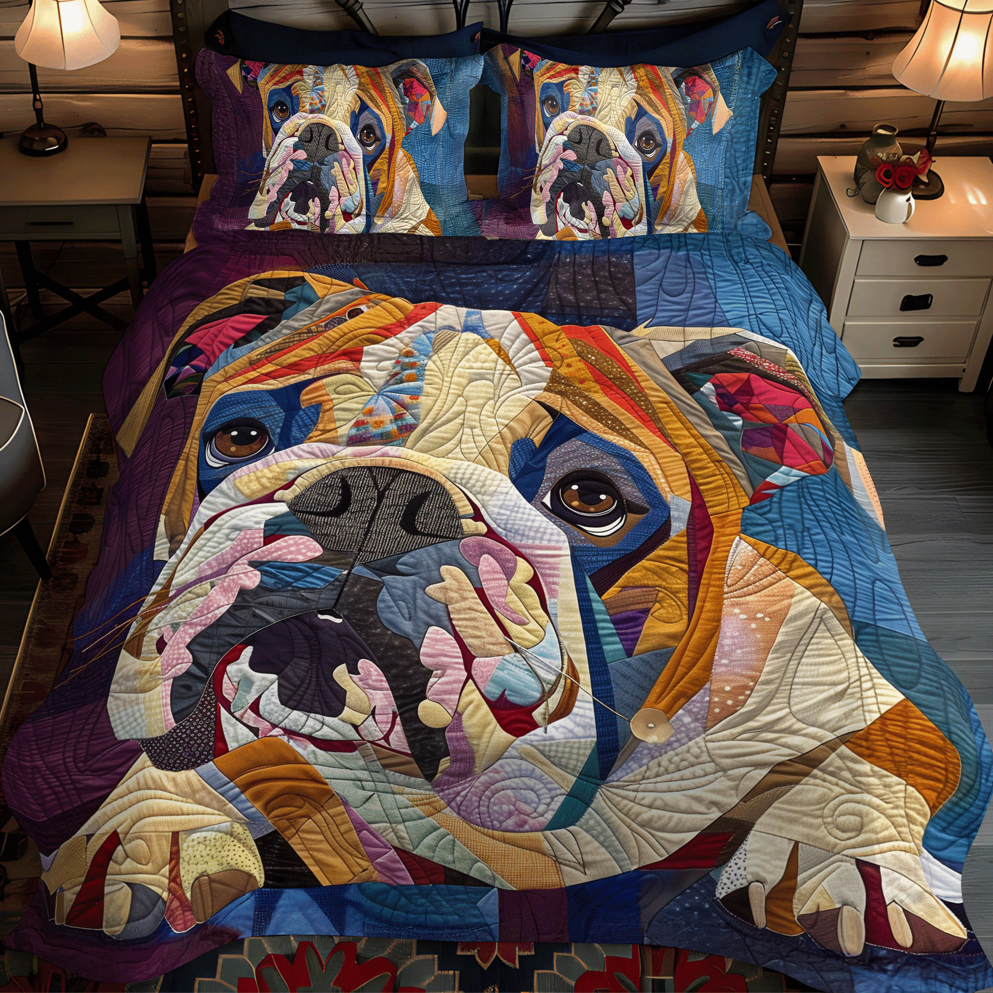 Cozy Bulldog Quilted Bedding Set - Single (59" x 70")