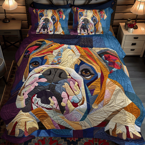 Cozy Bulldog Quilted Bedding Set - Single (59" x 70")