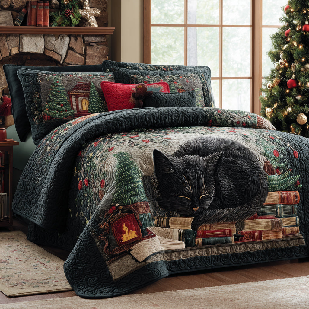 Cozy Catmas 3-Piece Quilted Bedding Set - Single (59" x 70")