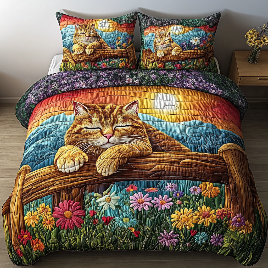 Cozy Catnap Meadow 3-Piece Quilted Bedding Set - Single (59" x 70")