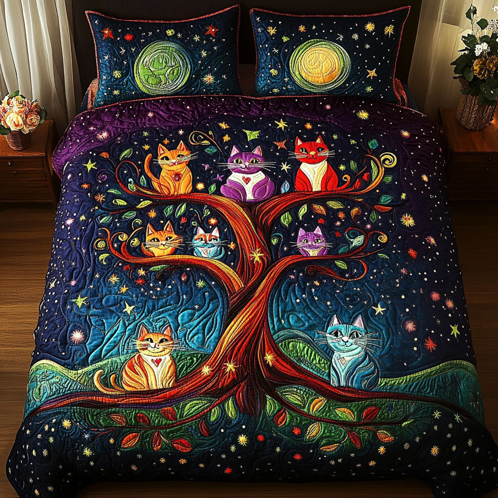 Cozy Cats 3-Piece Quilted Bedding Set - Single (59" x 70")
