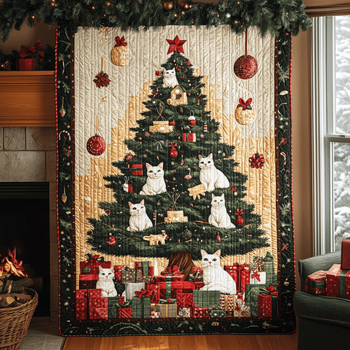 Cozy Christmas Cats Quilted Blanket - Throw (55" x 60")