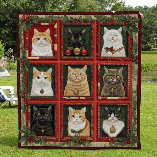 Cozy Christmas Cats Quilted Blanket - Throw (55" x 60")