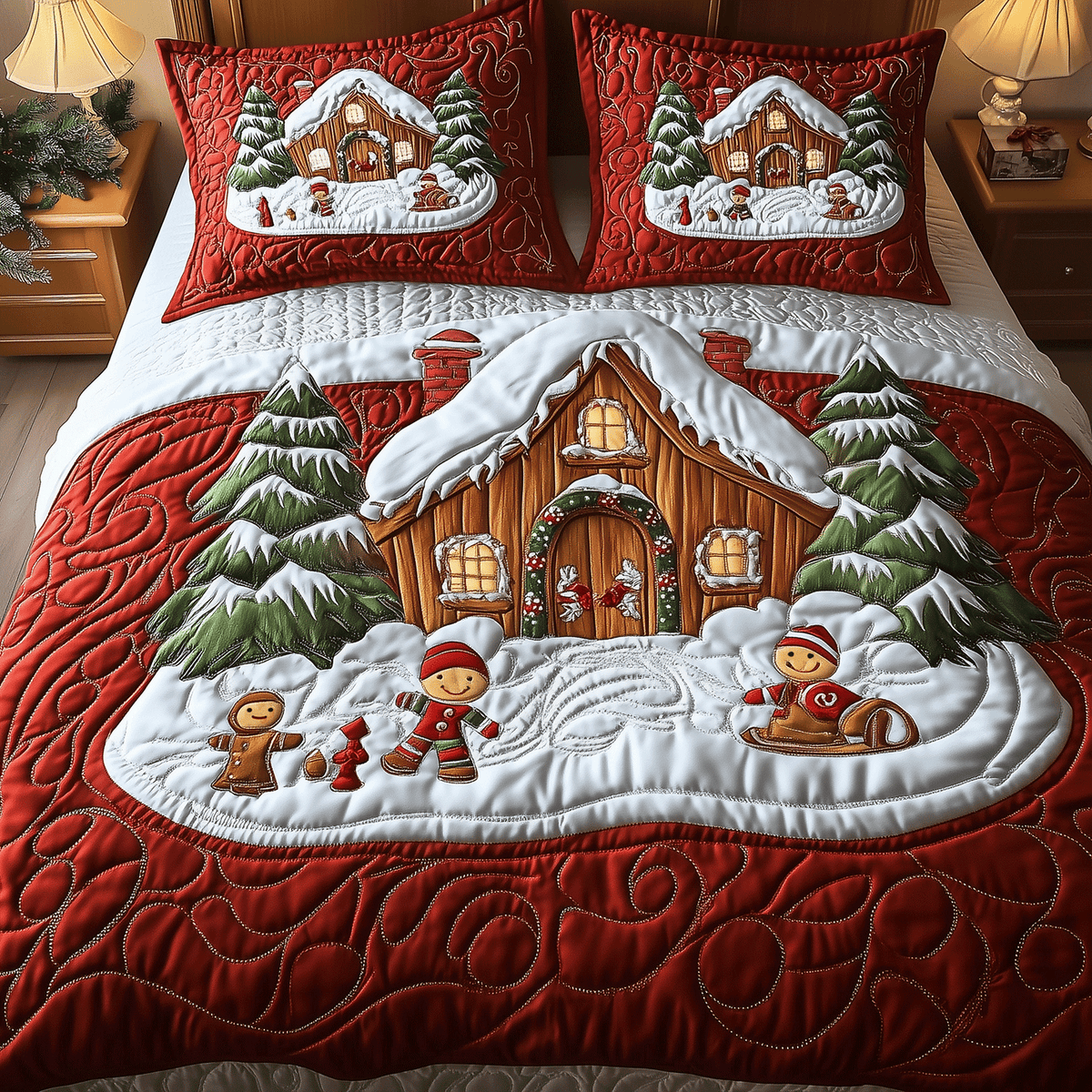 Cozy Gingerbread Dreams 3-Piece Quilted Bedding Set - Single (59" x 70")