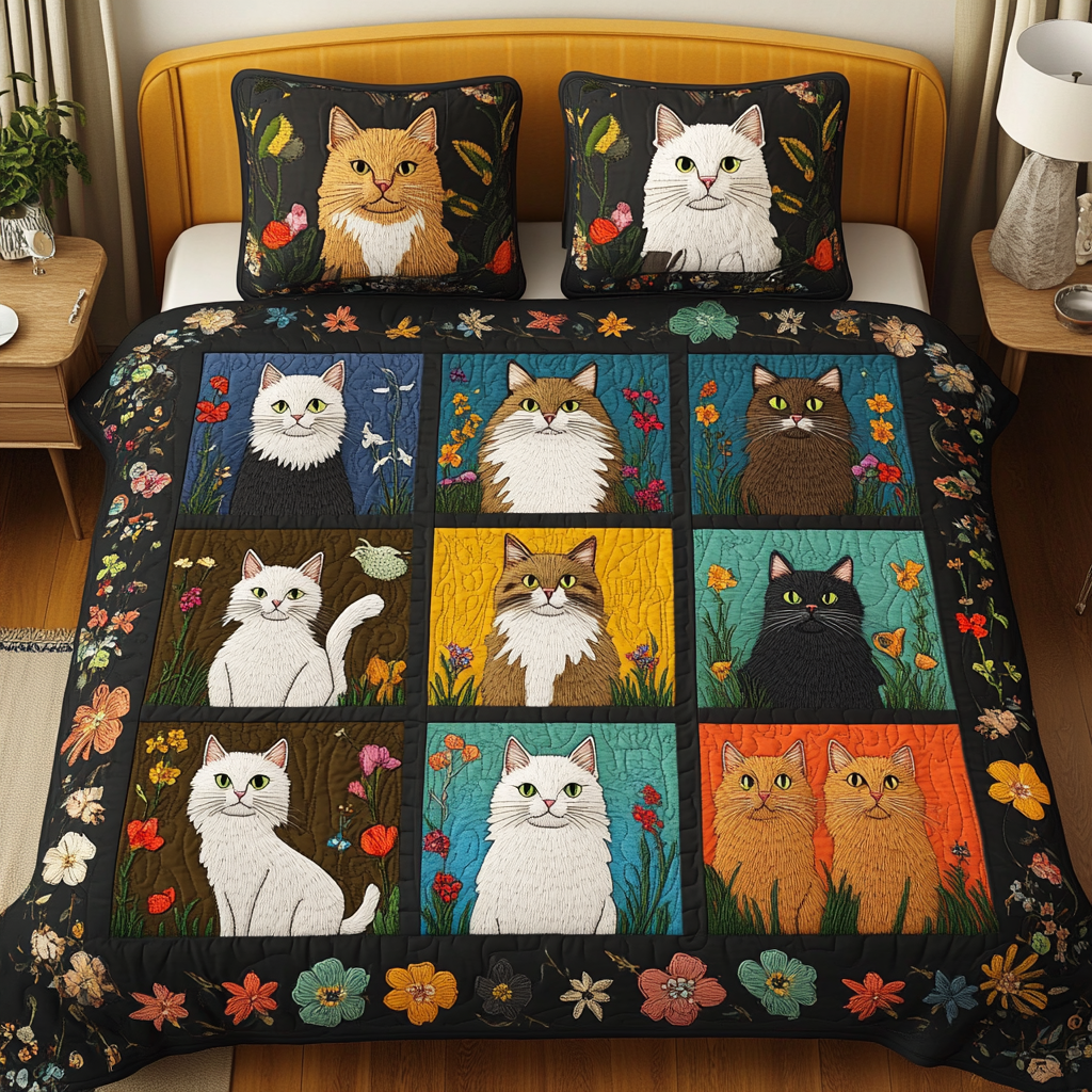 Cozy Kitty 3-Piece Quilted Bedding Set - Single (59" x 70")