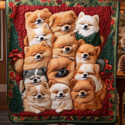 Cozy Pomeranian Friends Quilted Blanket - Throw (55" x 60")