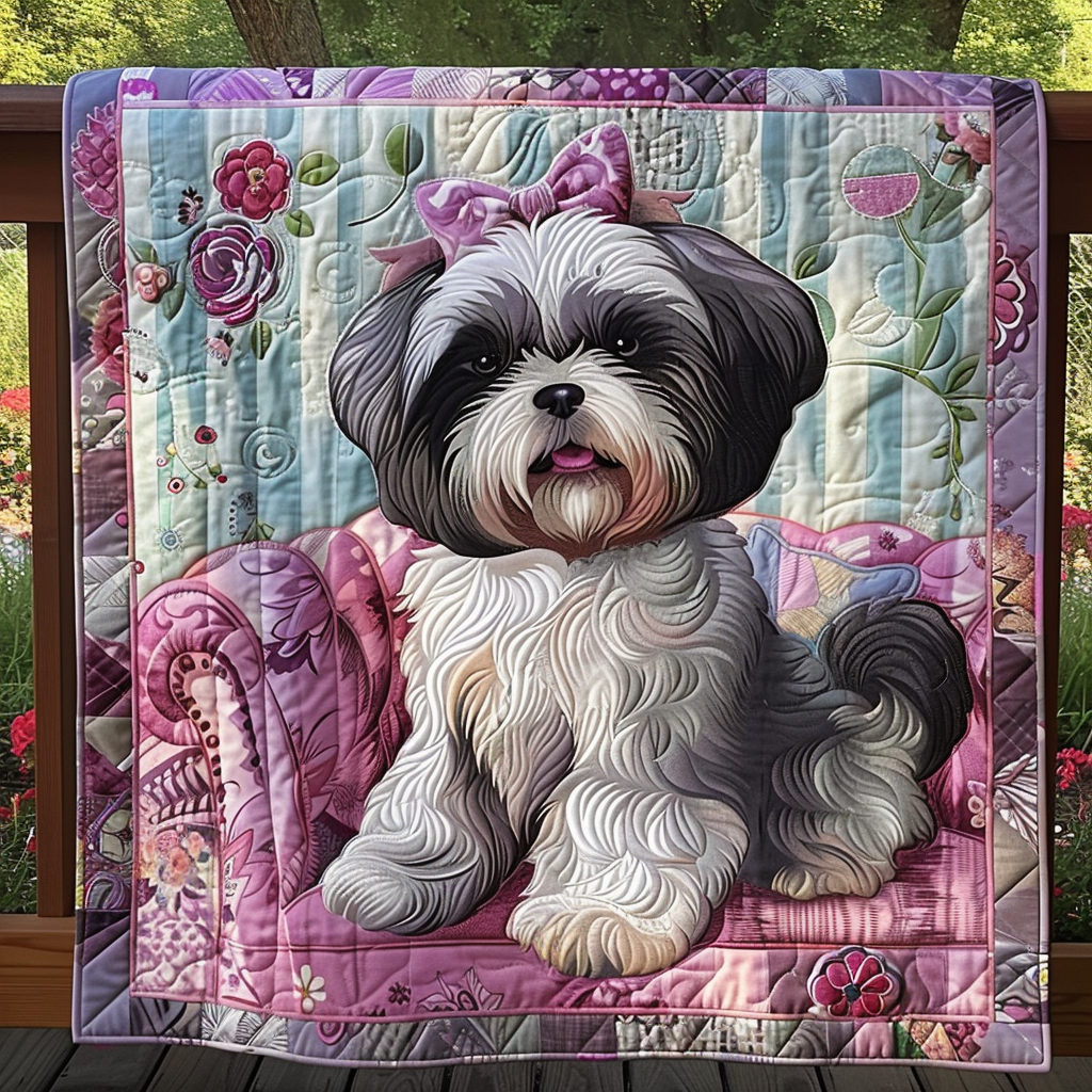 Cozy Shih Tzu Dreams Quilted Blanket - Throw (55" x 60")