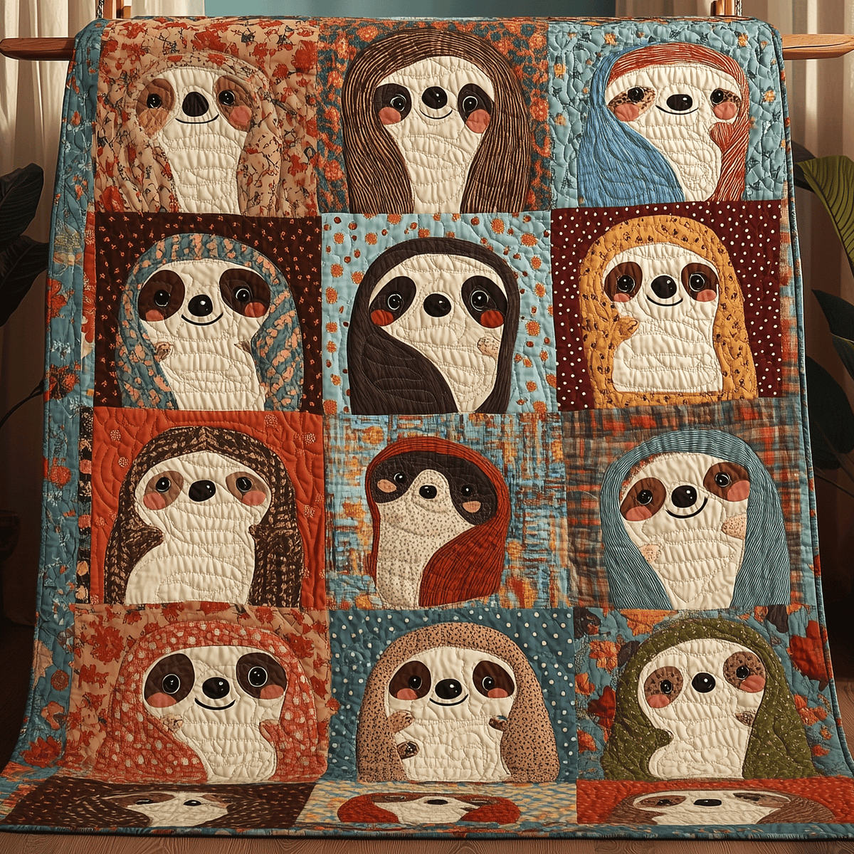 Cozy Sloth Friends Quilted Blanket - Throw (55" x 60")
