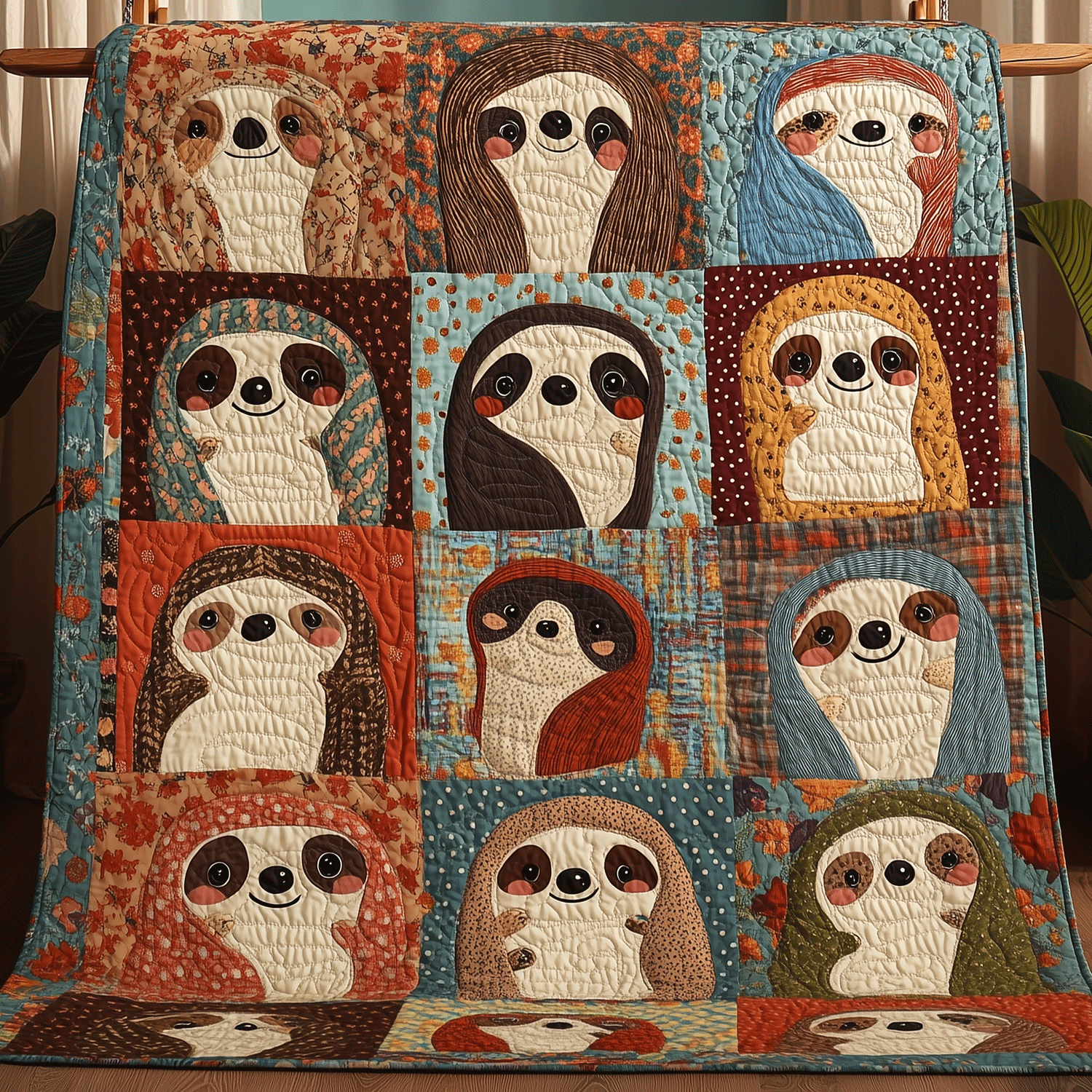 Cozy Sloth Friends Quilted Blanket - Throw (55" x 60")