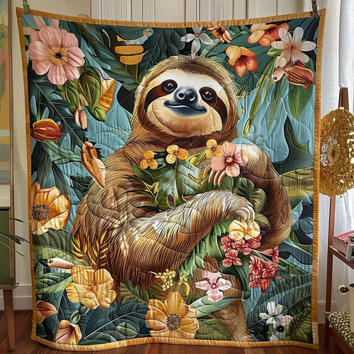 Cozy Sloth Vibes Quilted Blanket - Throw (55" x 60")