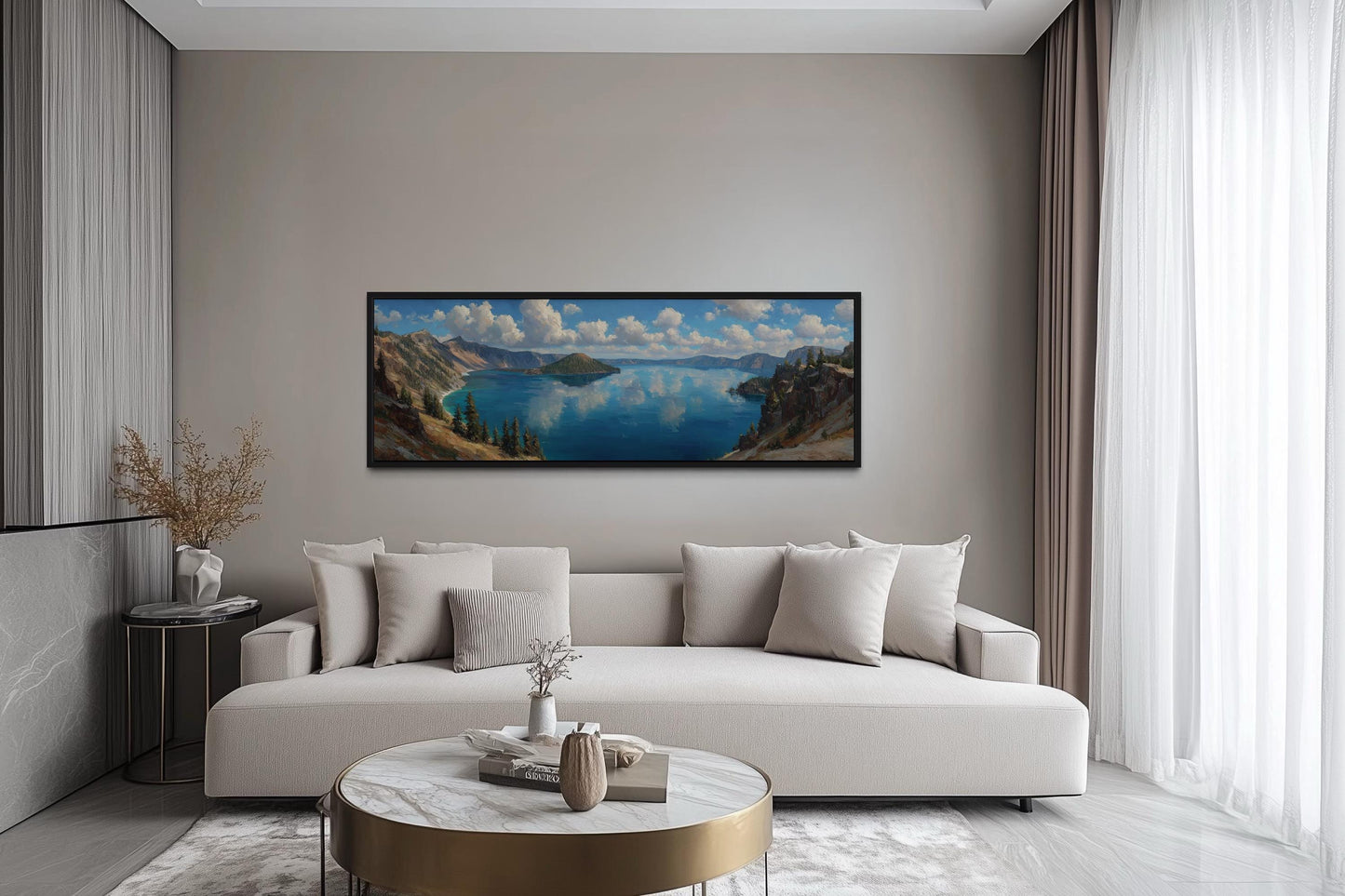 Crater Lake Long Horizontal Framed Canvas Wall Art