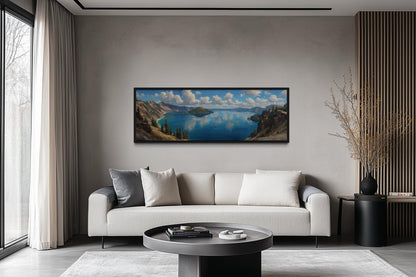 Crater Lake Long Horizontal Framed Canvas Wall Art