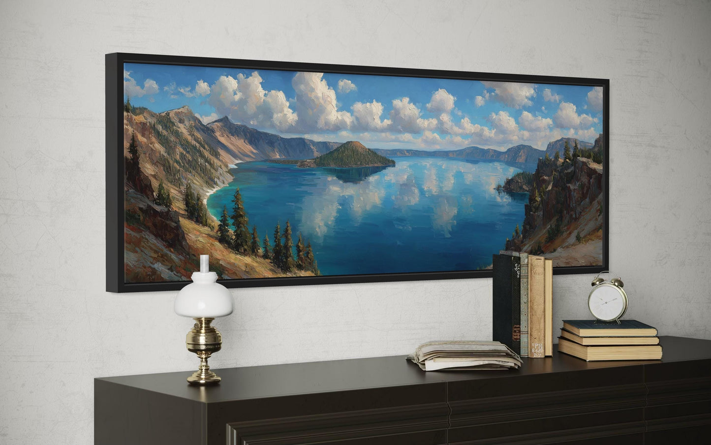 Crater Lake Long Horizontal Framed Canvas Wall Art