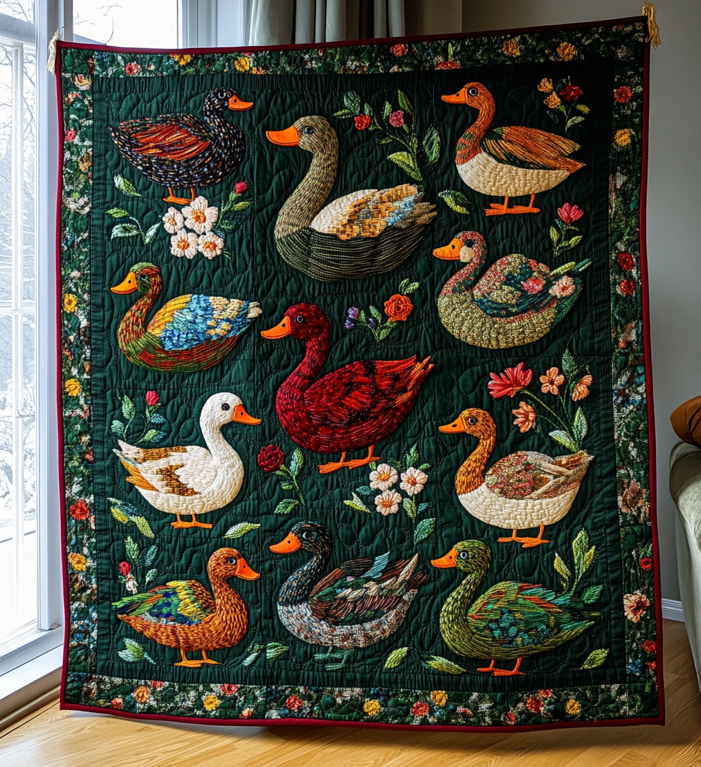 Crimson Duck Lake Quilted Blanket - Throw (55" x 60")