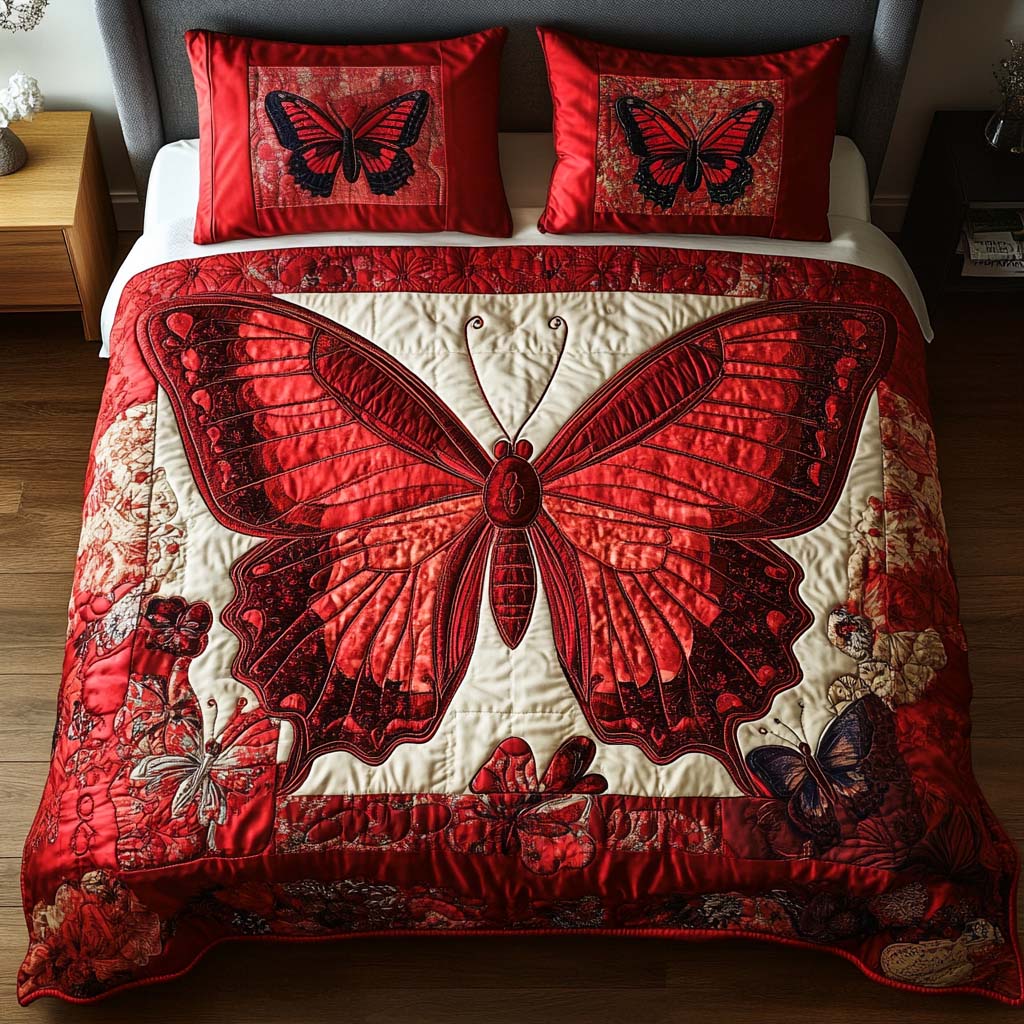Crimson Beauty 3-Piece Quilted Bedding Set - Single (59" x 70")