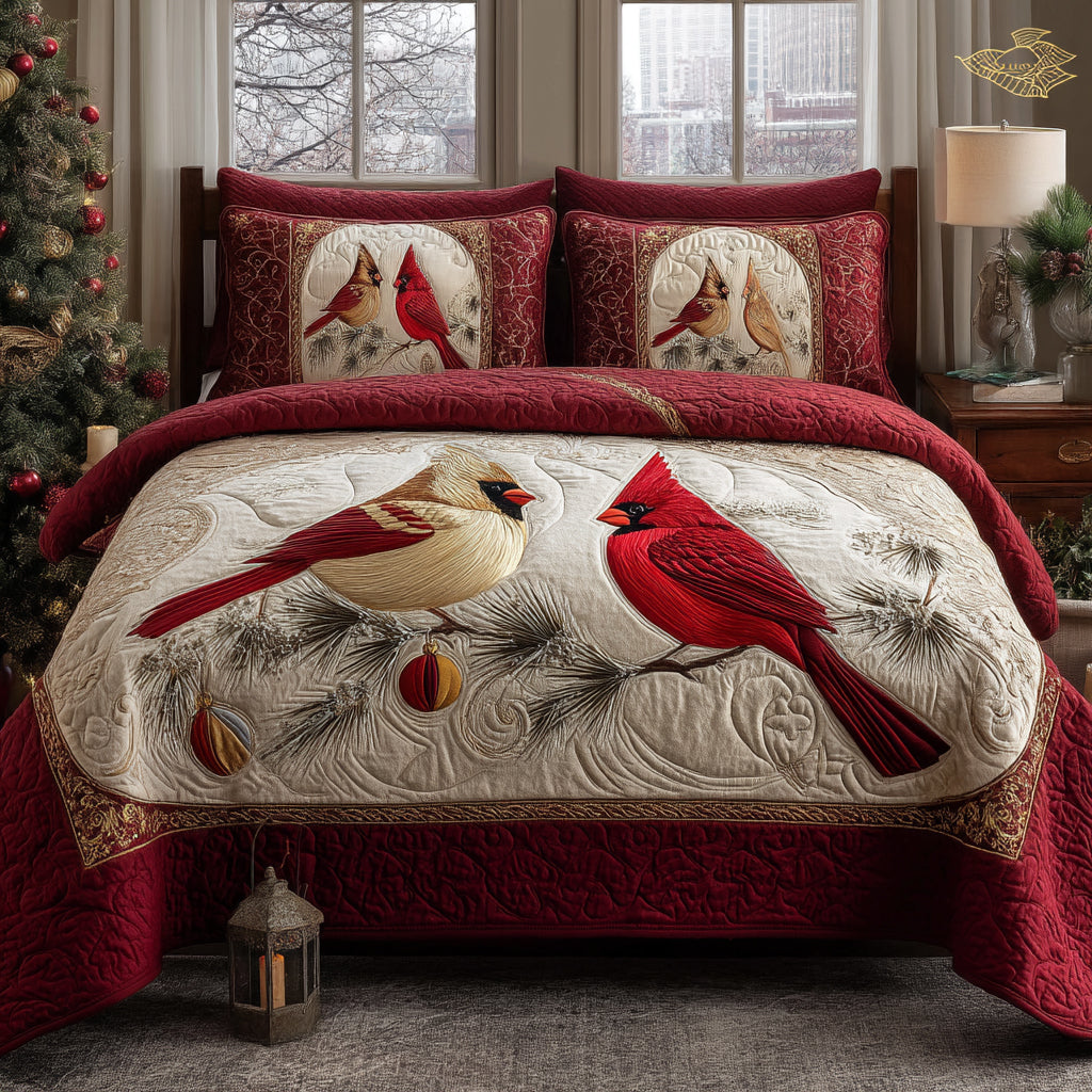 Crimson Pair 3-Piece Quilted Bedding Set - Single (59" x 70")