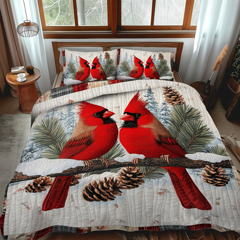 Crimson Winter 3-Piece Quilted Bedding Set - Single (59" x 70")