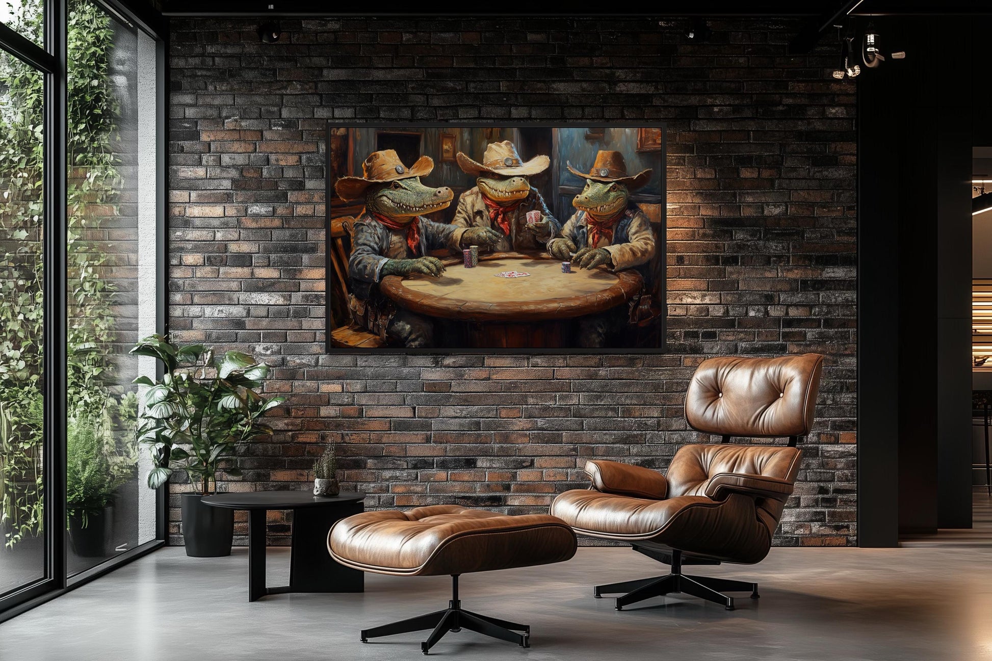 Crocodiles Playing Poker Game Room Or Man Cave Framed Canvas Wall Art