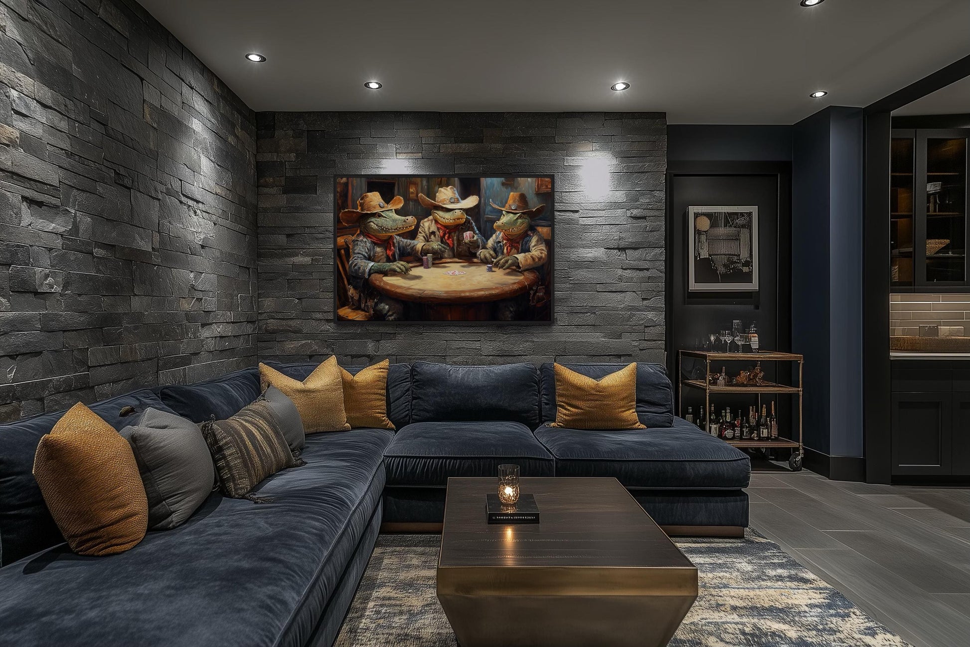 Crocodiles Playing Poker Game Room Or Man Cave Framed Canvas Wall Art