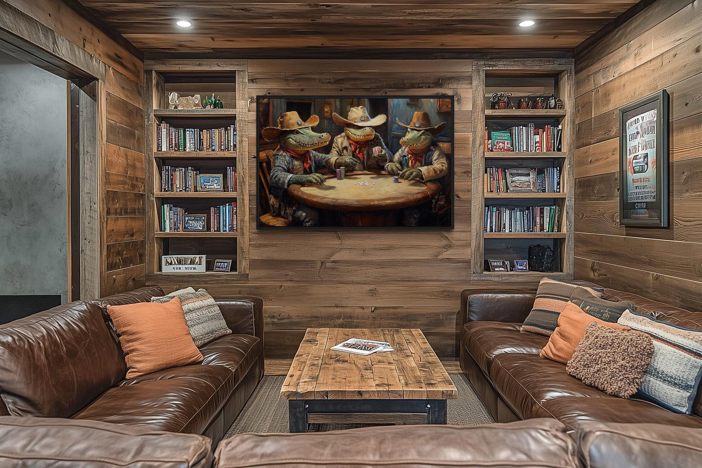 Crocodiles Playing Poker Game Room Or Man Cave Framed Canvas Wall Art