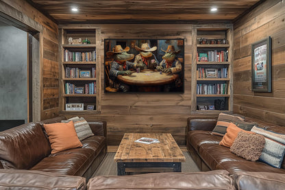Crocodiles Playing Poker Game Room Or Man Cave Framed Canvas Wall Art