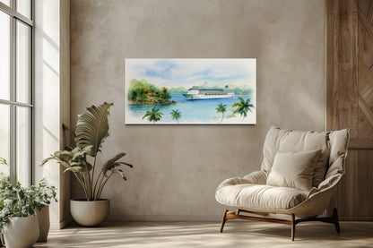 Cruise Ship Wall Art – Tropical Island Canvas | Coastal Beach Print Decor
