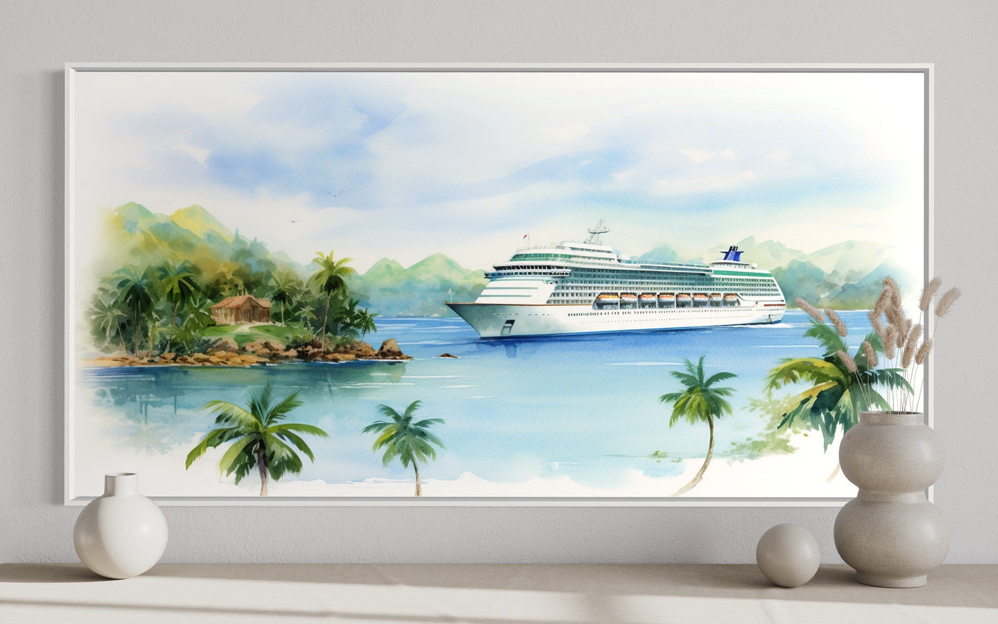 Cruise Ship Wall Art – Tropical Island Canvas | Coastal Beach Print Decor