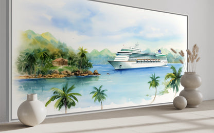 Cruise Ship Wall Art – Tropical Island Canvas | Coastal Beach Print Decor