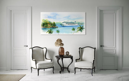 Cruise Ship Wall Art – Tropical Island Canvas | Coastal Beach Print Decor