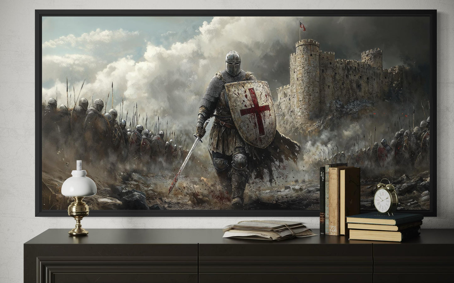 Crusader Knight Wall Art - Extra Large Medieval Warrior Painting | Man Cave Decor