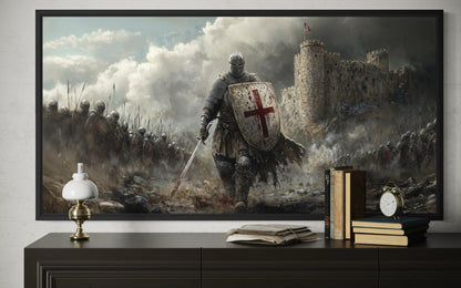 Crusader Knight Wall Art - Extra Large Medieval Warrior Painting | Man Cave Decor