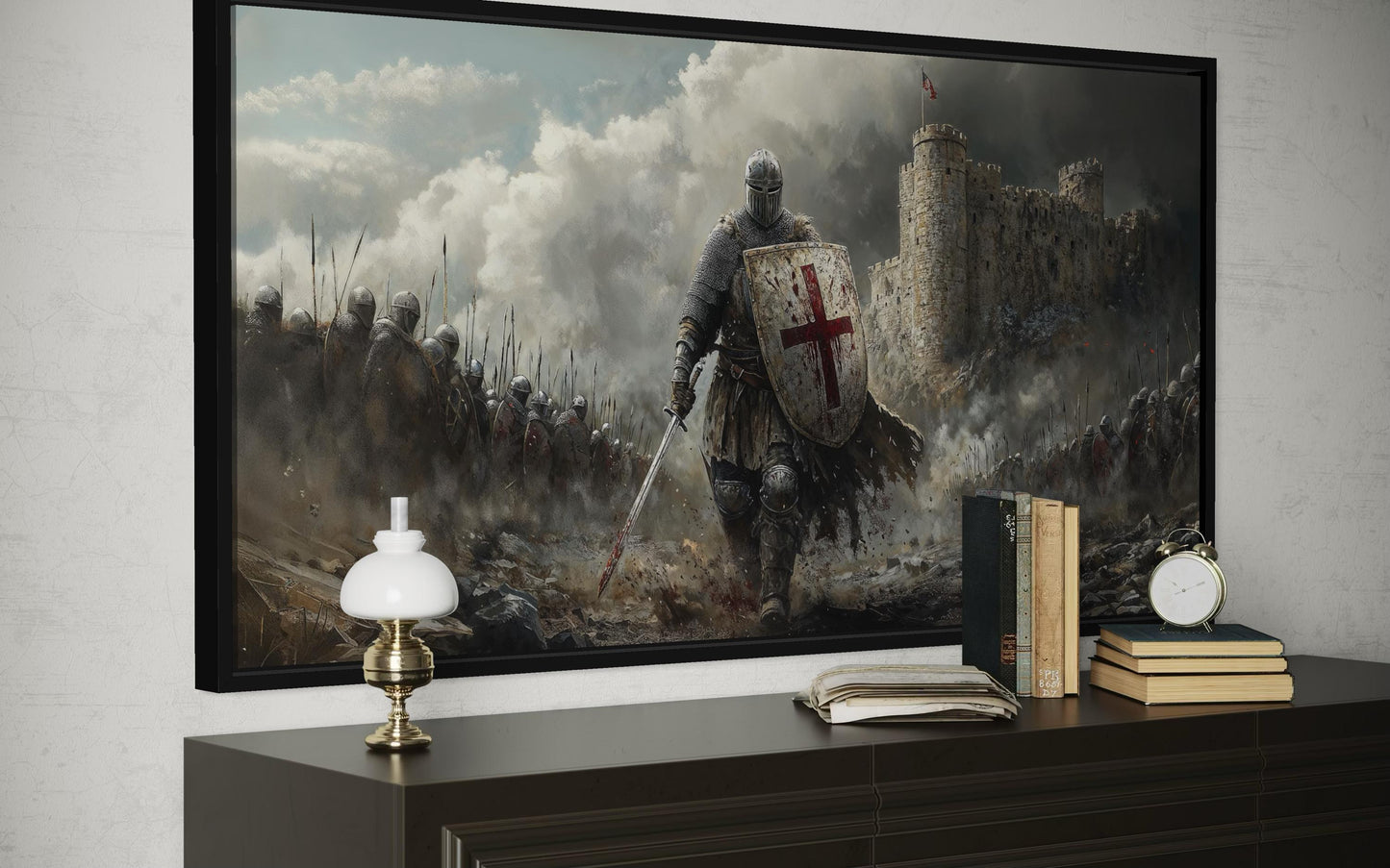 Crusader Knight Wall Art - Extra Large Medieval Warrior Painting | Man Cave Decor