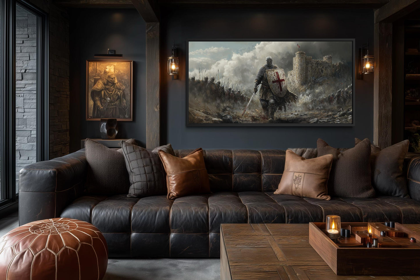 Crusader Knight Wall Art - Extra Large Medieval Warrior Painting | Man Cave Decor