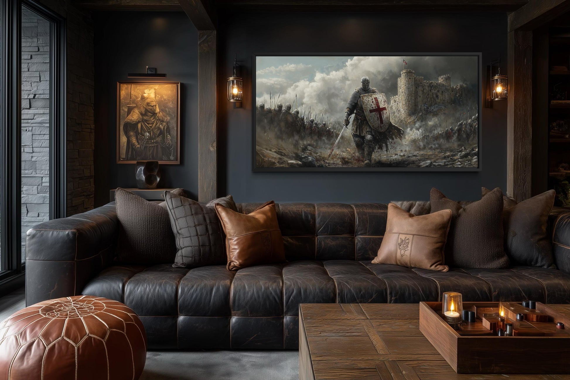 Crusader Knight Wall Art - Extra Large Medieval Warrior Painting | Man Cave Decor
