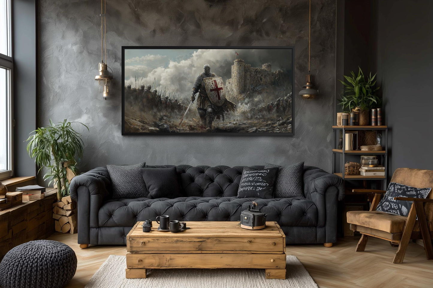 Crusader Knight Wall Art - Extra Large Medieval Warrior Painting | Man Cave Decor