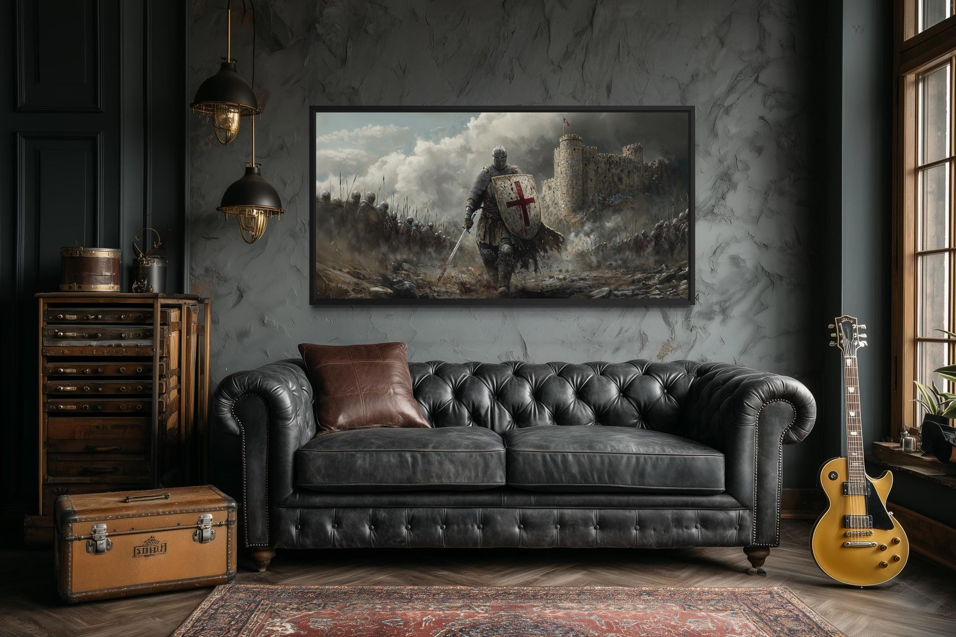 Crusader Knight Wall Art - Extra Large Medieval Warrior Painting | Man Cave Decor
