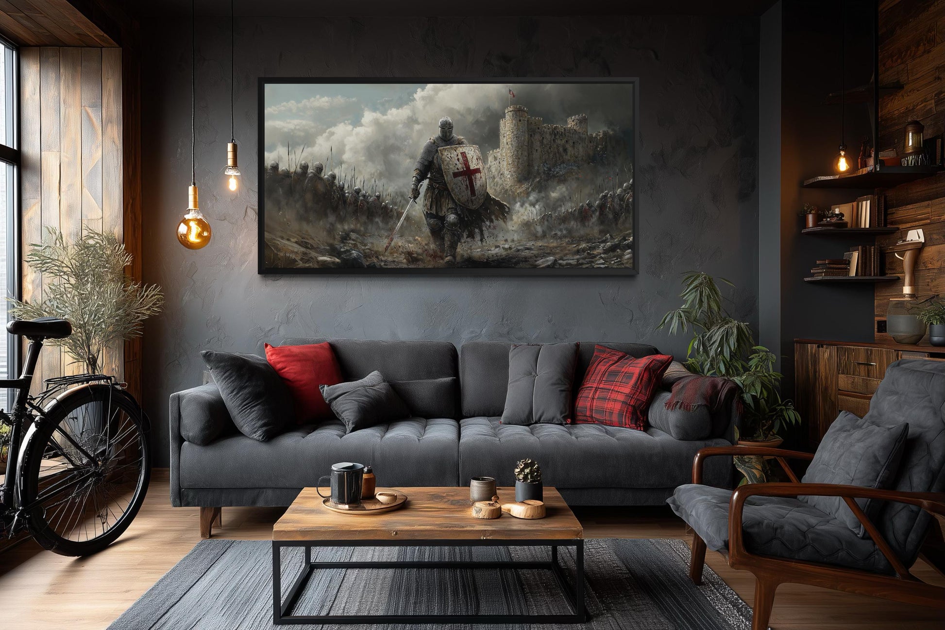 Crusader Knight Wall Art - Extra Large Medieval Warrior Painting | Man Cave Decor