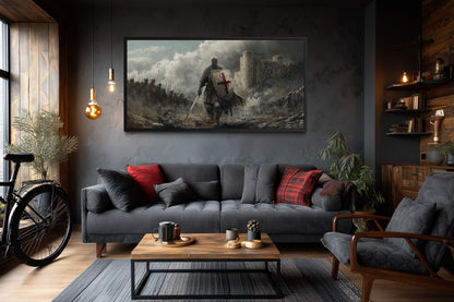 Crusader Knight Wall Art - Extra Large Medieval Warrior Painting | Man Cave Decor