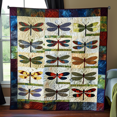Crystal Dragonfly Beauty Quilted Blanket - Throw (55" x 60")