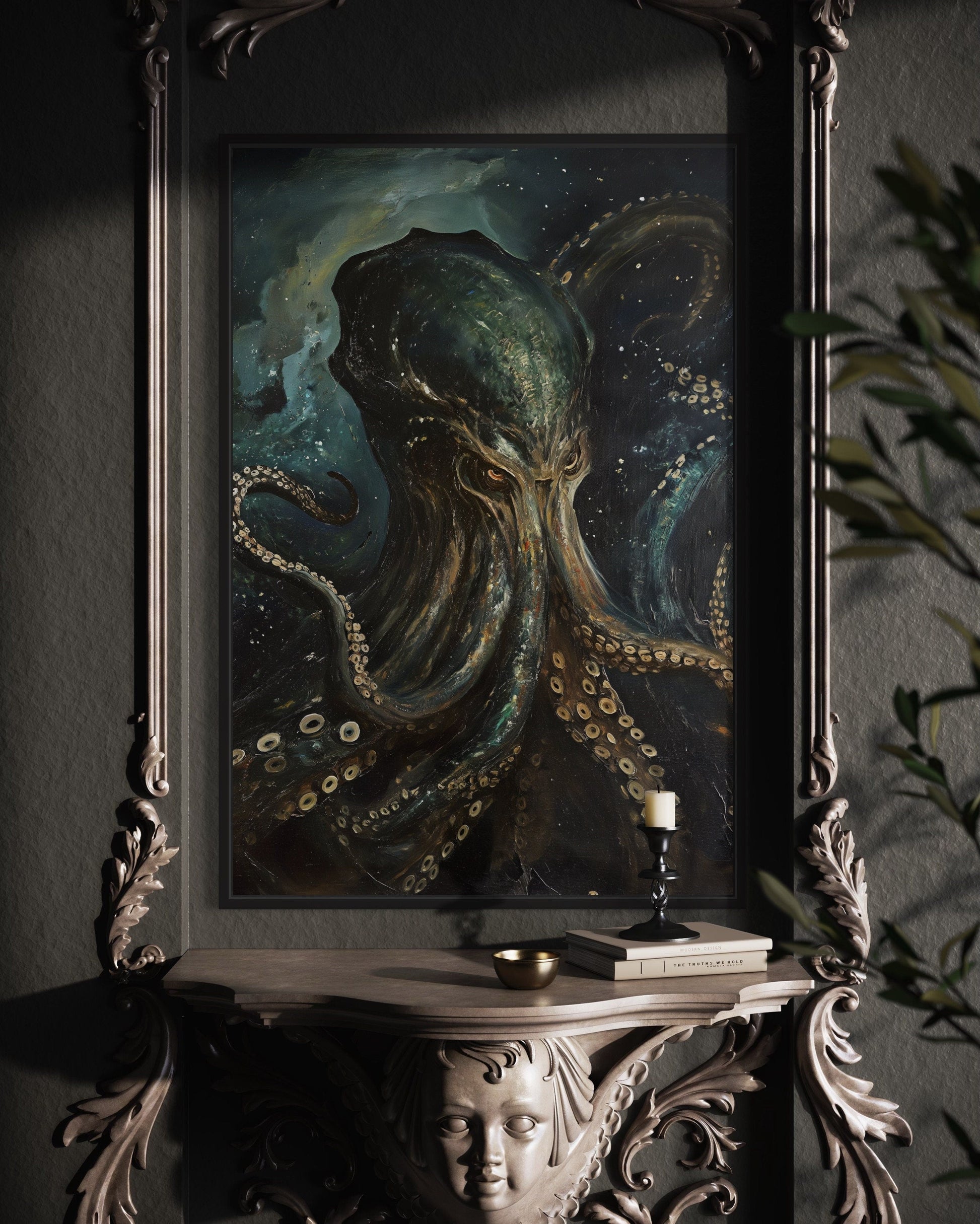 Cthulhu Space Monster Gothic Framed Canvas Wall Art
