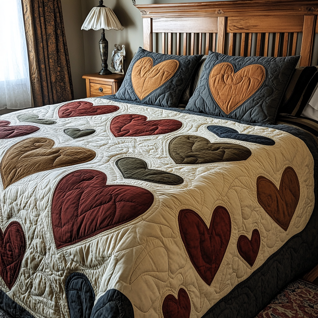 Cuddle Hearts 3-Piece Quilted Bedding Set - Single (59" x 70")