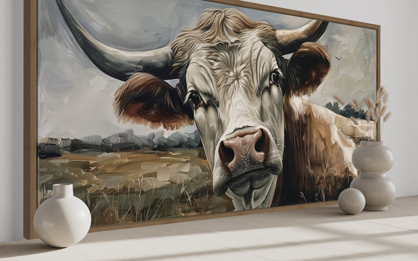 Curious Cow Wall Art - Farmhouse Wall Art Framed Canvas Print With Rustic Charm