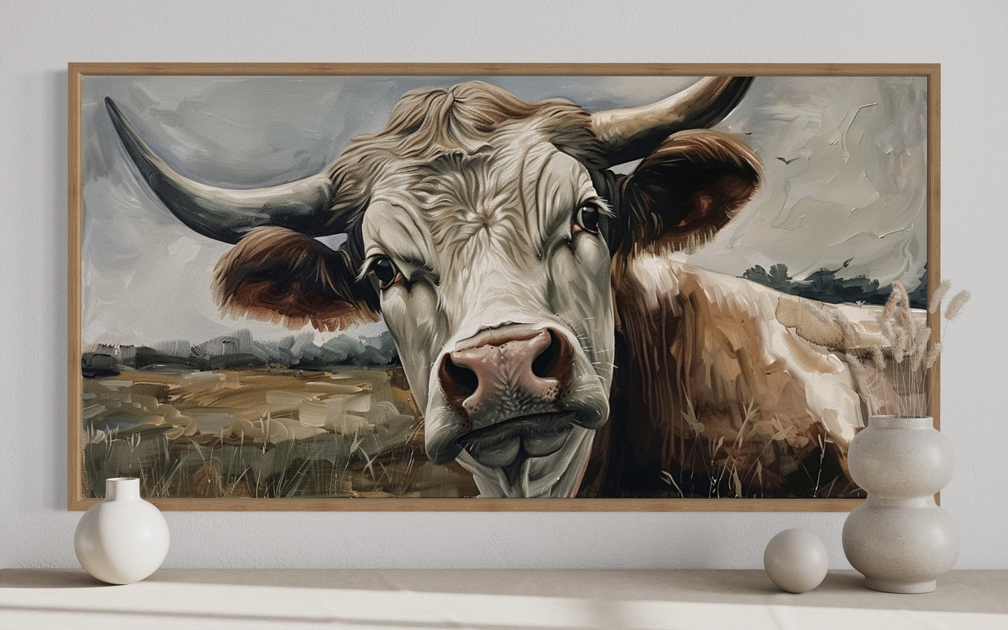 Curious Cow Wall Art - Farmhouse Wall Art Framed Canvas Print With Rustic Charm