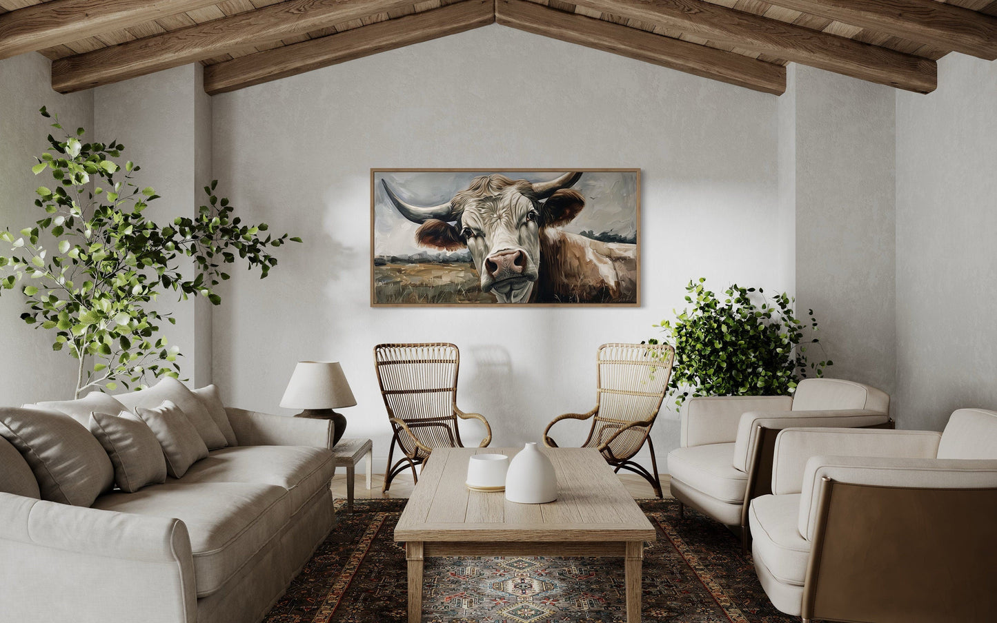 Curious Cow Wall Art - Farmhouse Wall Art Framed Canvas Print With Rustic Charm