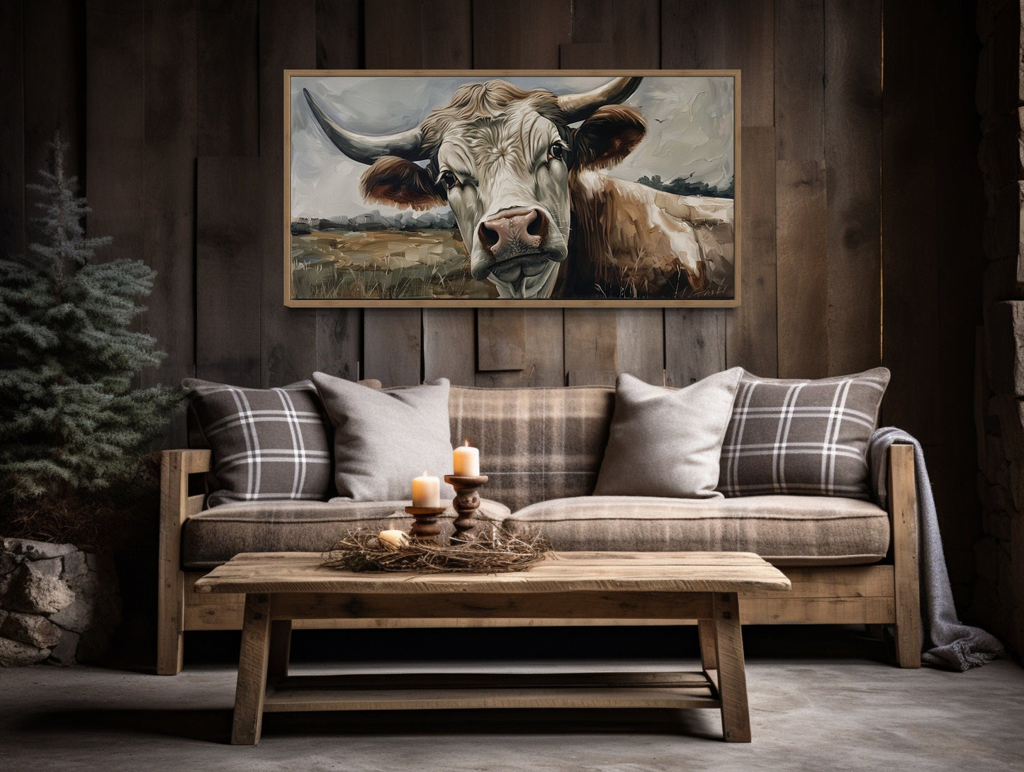 Curious Cow Wall Art - Farmhouse Wall Art Framed Canvas Print With Rustic Charm