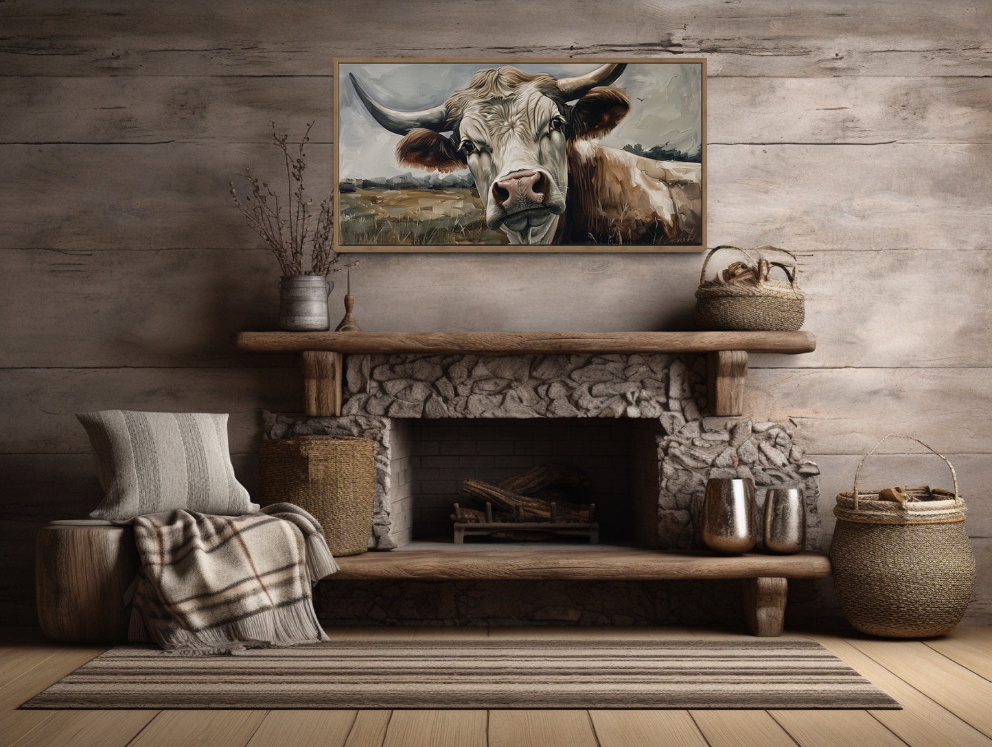 Curious Cow Wall Art - Farmhouse Wall Art Framed Canvas Print With Rustic Charm