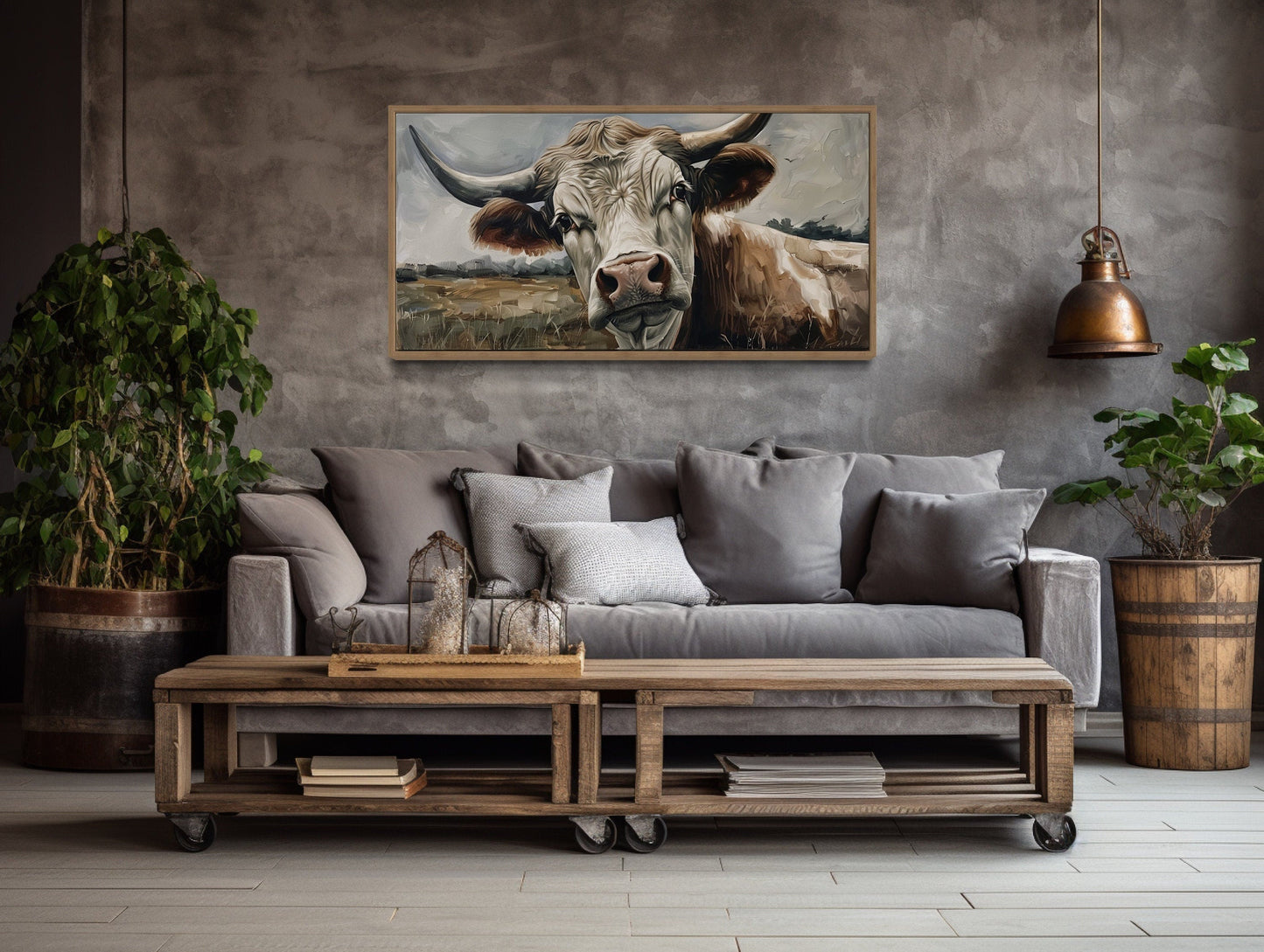 Curious Cow Wall Art - Farmhouse Wall Art Framed Canvas Print With Rustic Charm