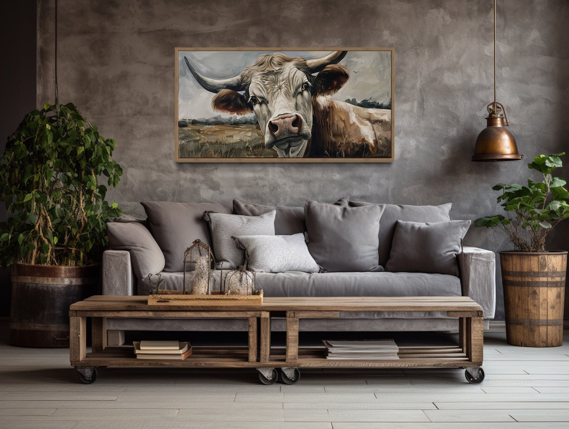 Curious Cow Wall Art - Farmhouse Wall Art Framed Canvas Print With Rustic Charm