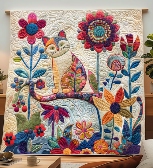 Curious Cat Quilted Blanket - Throw (55" x 60")