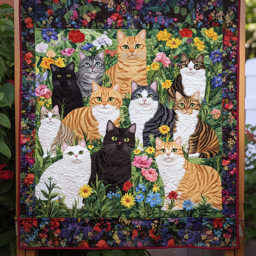 Curious Cats Gathering Quilted Blanket - Throw (55" x 60")